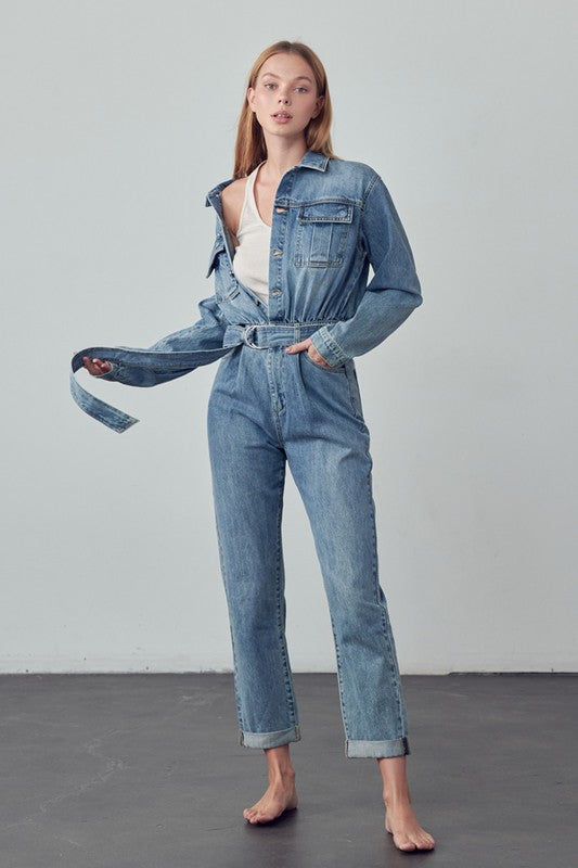 INSANE GENE Belted Denim Jumpsuit