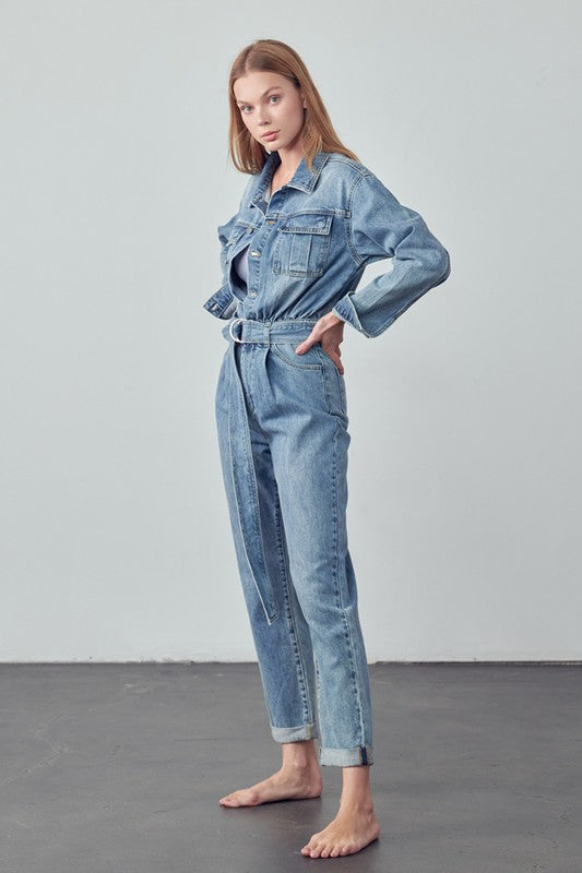 INSANE GENE Belted Denim Jumpsuit