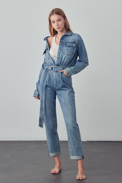 INSANE GENE Belted Denim Jumpsuit