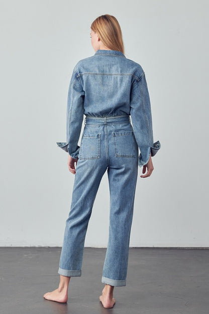 INSANE GENE Belted Denim Jumpsuit