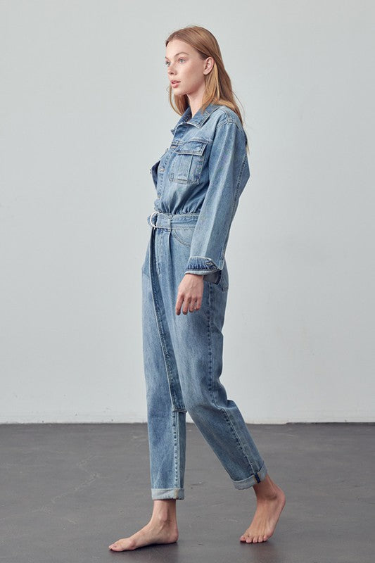 INSANE GENE Belted Denim Jumpsuit