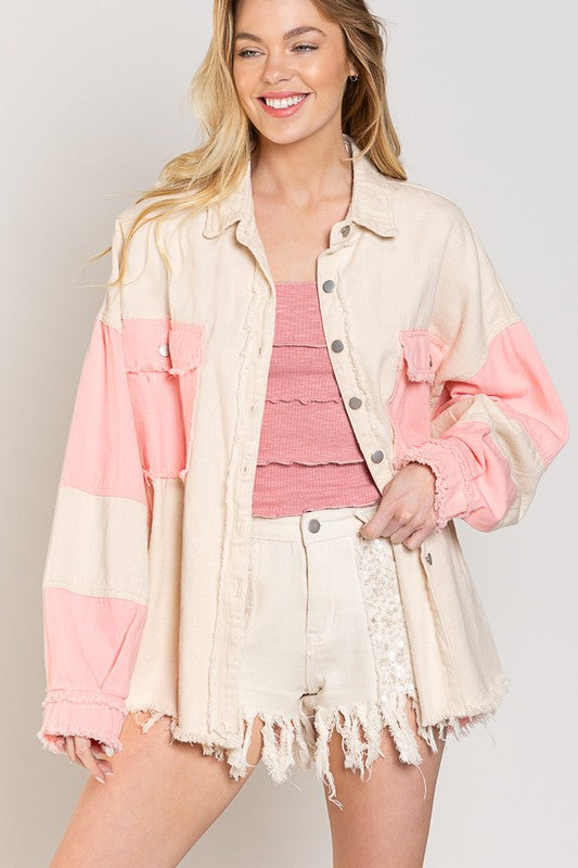 POL Color block Oversized Shacket