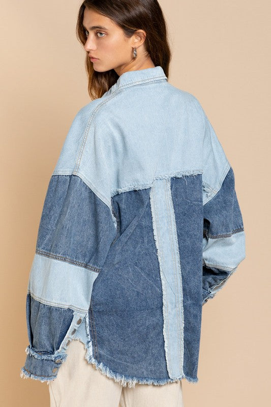 POL Color block Oversized Shacket