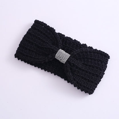 BELLA CHIC Winter Rhinestone Bow Knitted Headband