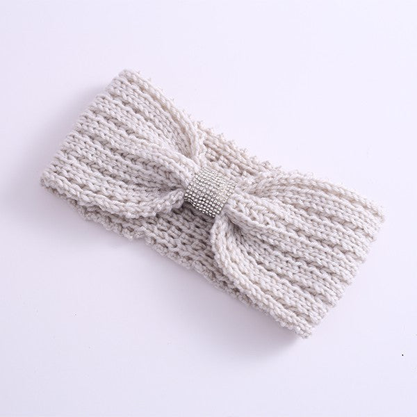 BELLA CHIC Winter Rhinestone Bow Knitted Headband