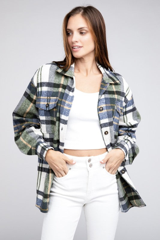 BIBI Textured Shacket With Big Checkered Point