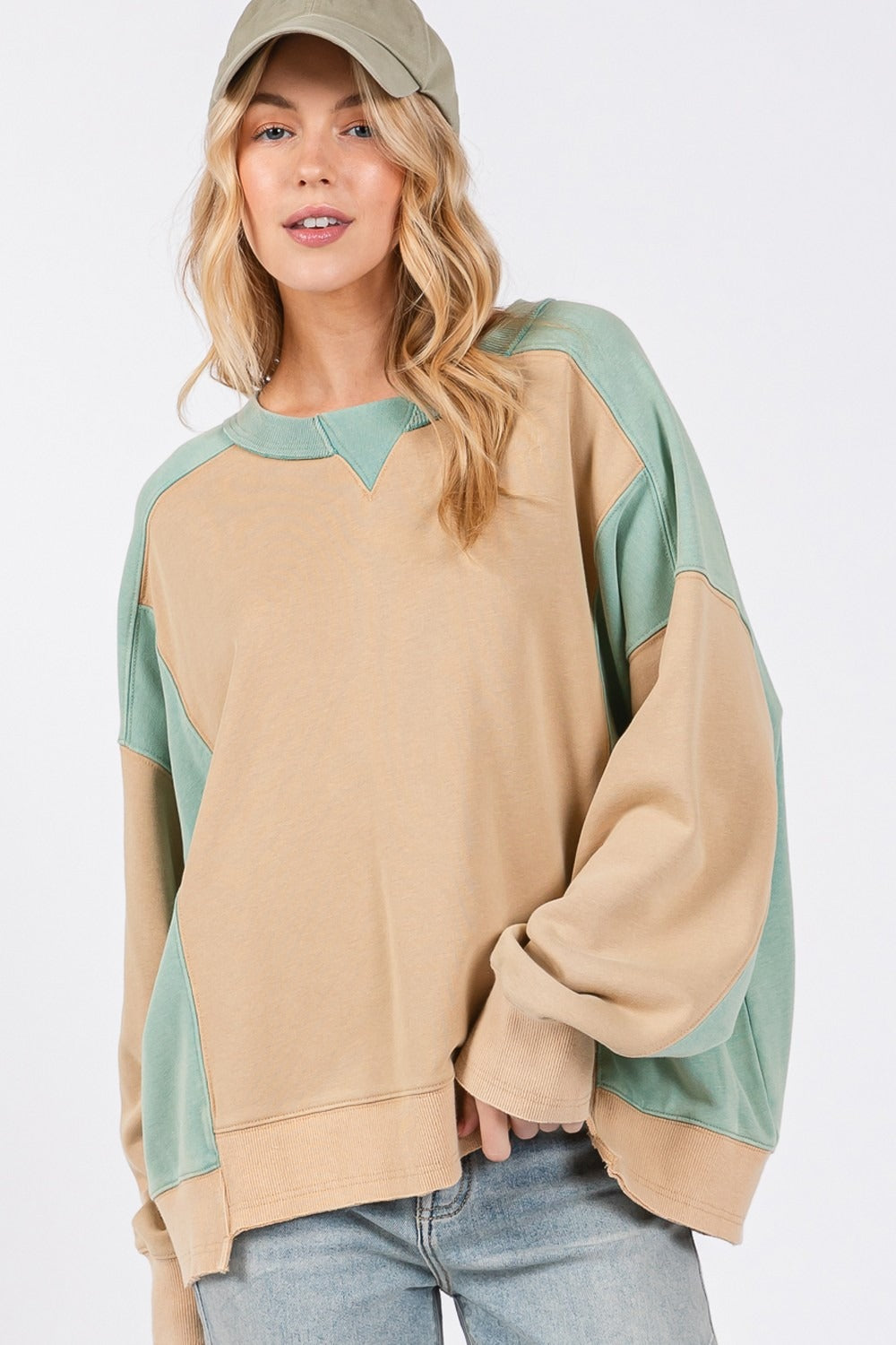 SAGE + FIG Boxy Color Block Round Neck Street Sweatshirt