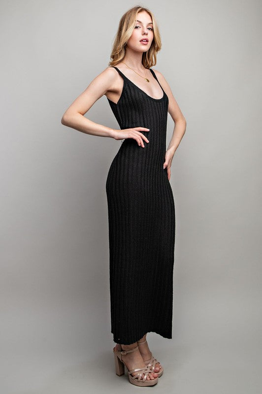 SWEET GENERIS U-Neckline Ribbed-Knit Maxi Dress