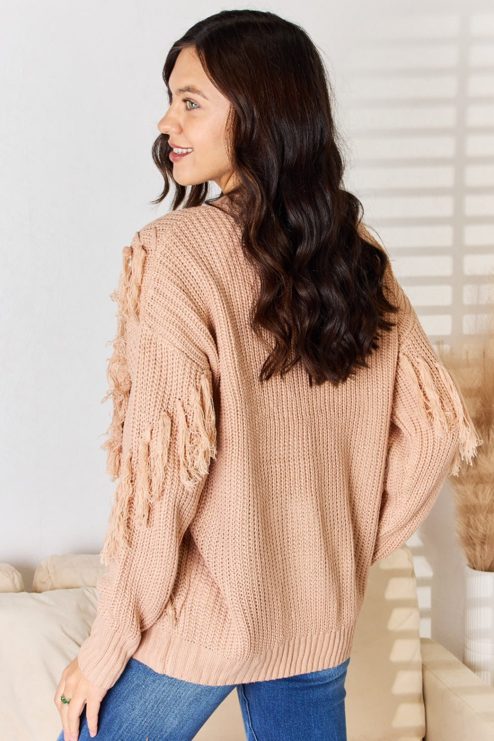 AND THE WHY Dusty Pink Tassel Detail Long Sleeve Sweater