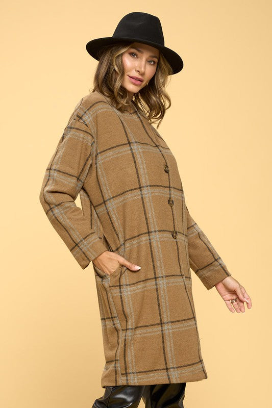 RENEE C. Plaid Coat with Buttons and Pockets