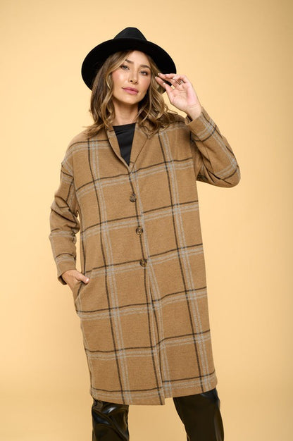 RENEE C. Plaid Coat with Buttons and Pockets