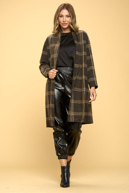 Renee C. Women's Charcoal Plaid Coat with Buttons and Pockets