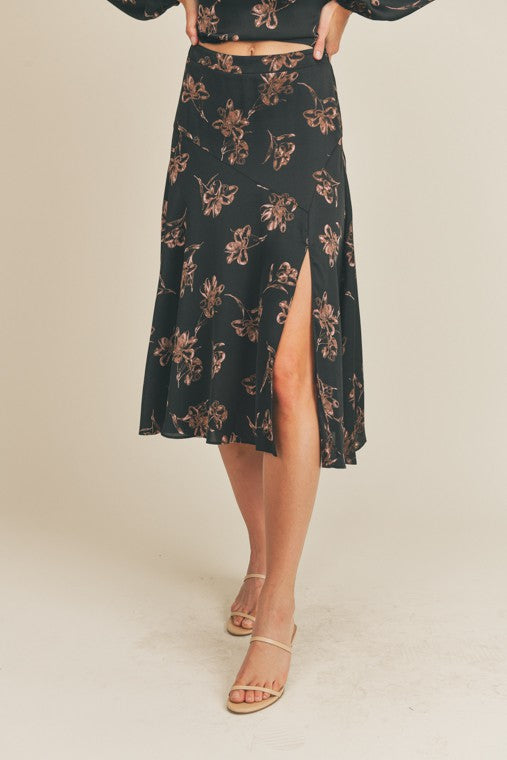 LUSH CLOTHING Side Slit Floral Print Skirt