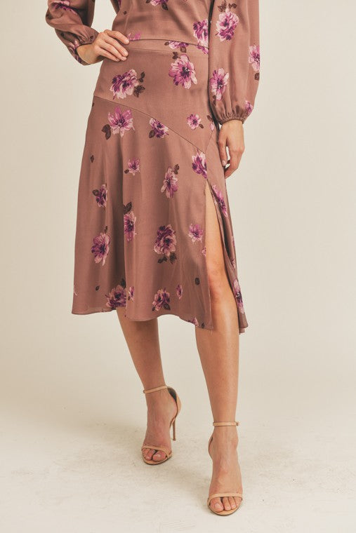 LUSH CLOTHING Side Slit Floral Print Skirt