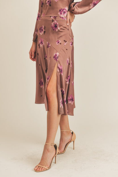 LUSH CLOTHING Side Slit Floral Print Skirt