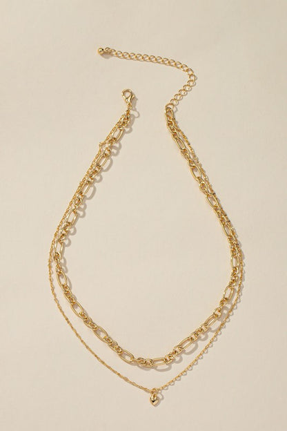 LA3 ACCESSORIES Gold Two Row Mixed chain with Dainty Heart Pendant