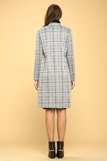 RENEE C. Stylish Grey Plaid Open Coat with Collar