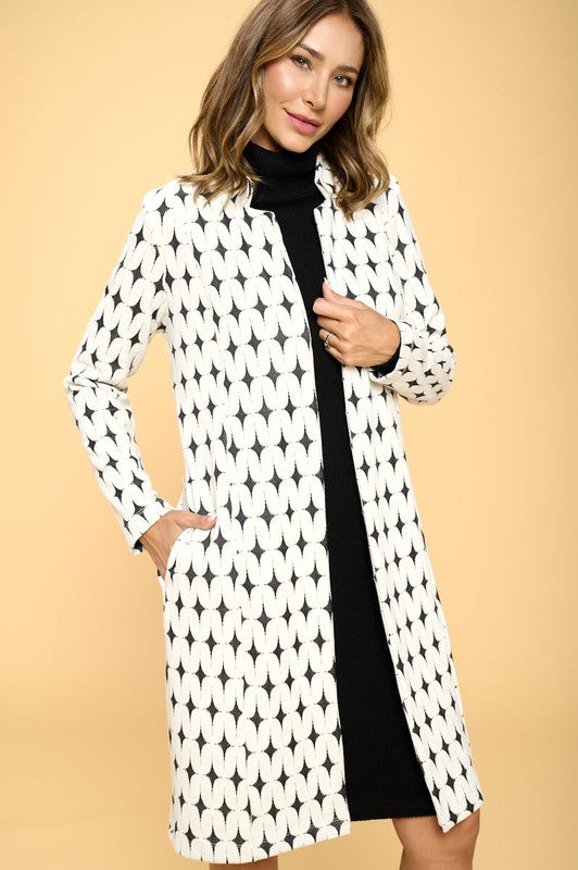 RENEE C. Knit Jacquard Open Coat