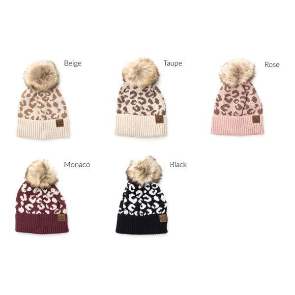 AILI'S CORNER Leopard Fur Pom Beanie