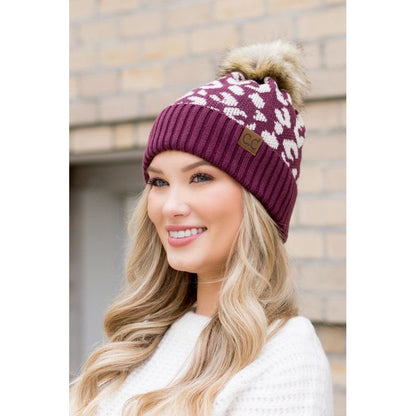 AILI'S CORNER Leopard Fur Pom Beanie