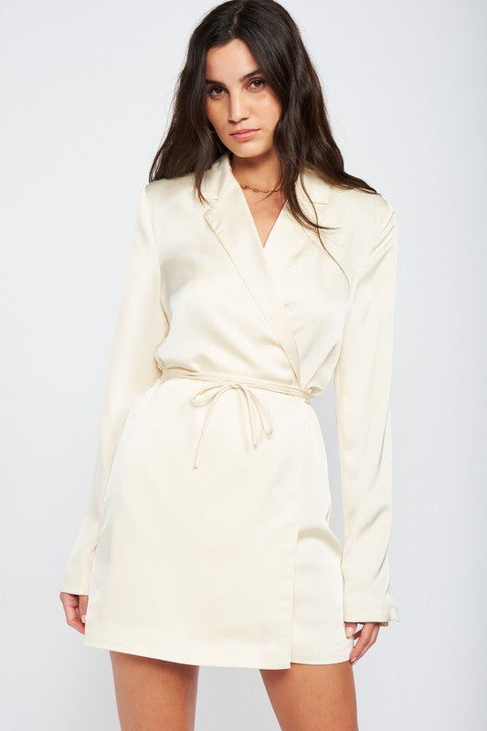 EMORY PARK Satin Wrapped Mini Blazer Dress