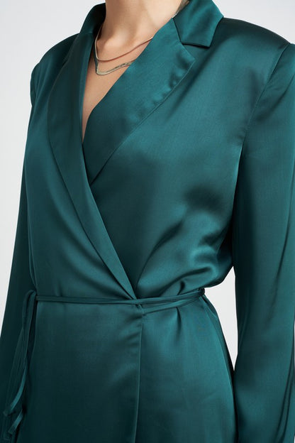 EMORY PARK Satin Wrapped Mini Blazer Dress