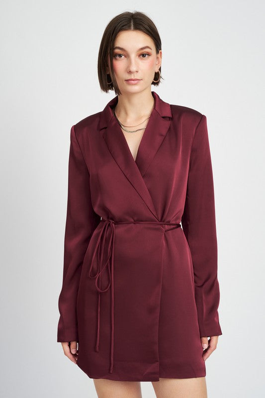 EMORY PARK Satin Wrapped Mini Blazer Dress