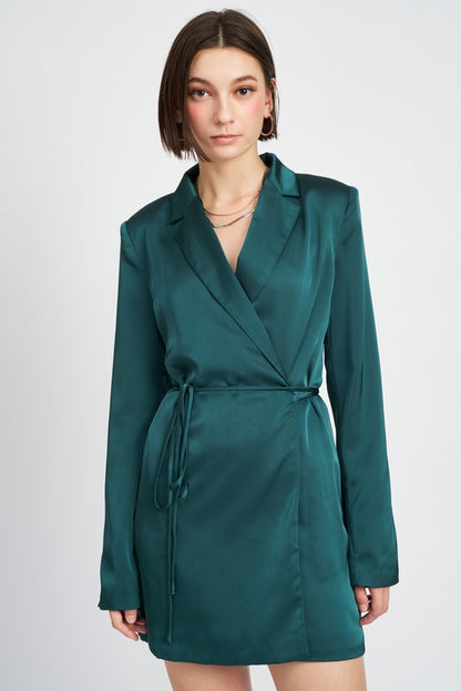 EMORY PARK Satin Wrapped Mini Blazer Dress