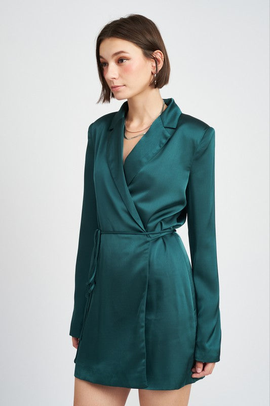 EMORY PARK Satin Wrapped Mini Blazer Dress