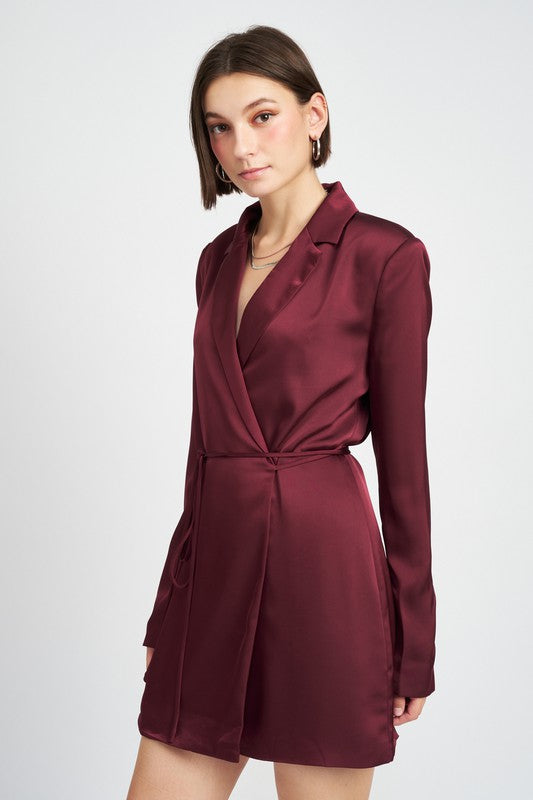 EMORY PARK Satin Wrapped Mini Blazer Dress