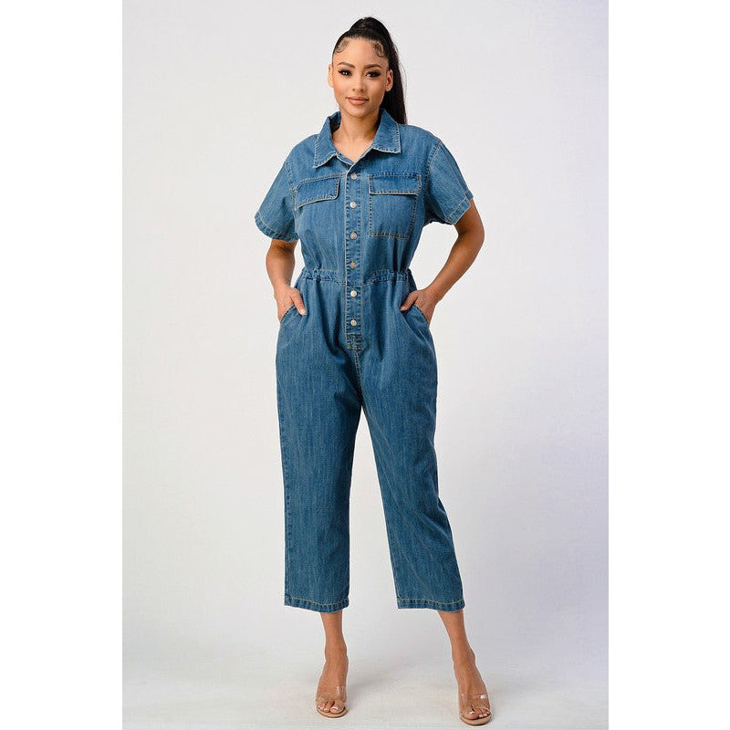 LITZ LA Oversized Buttoned-down Denim Jumpsuit