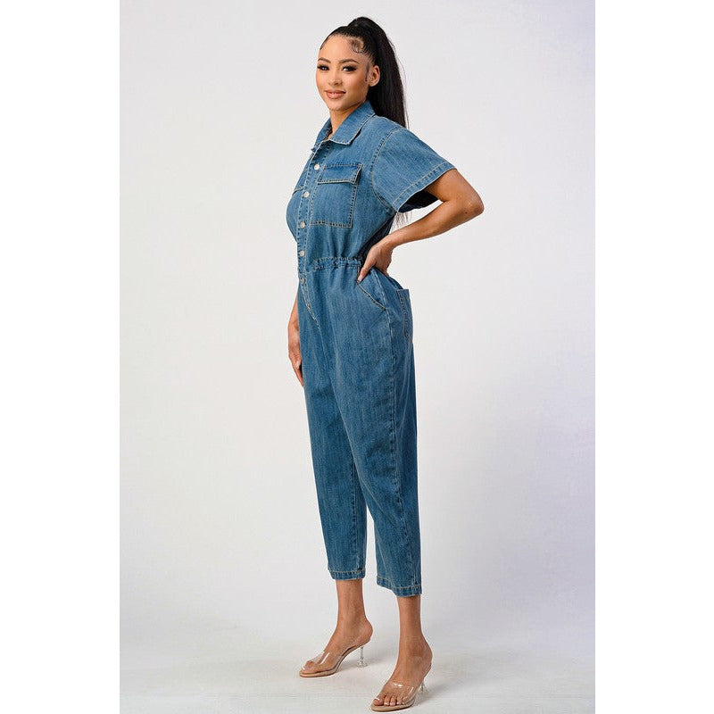 LITZ LA Oversized Buttoned-down Denim Jumpsuit