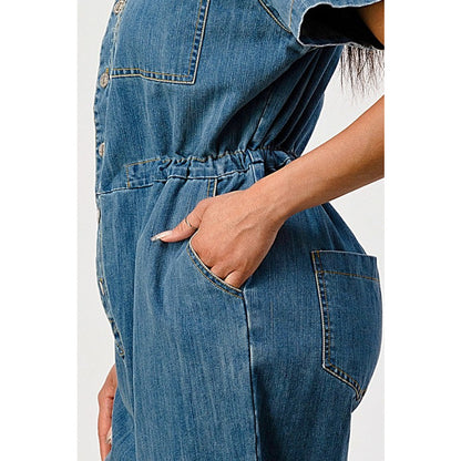 LITZ LA Oversized Buttoned-down Denim Jumpsuit