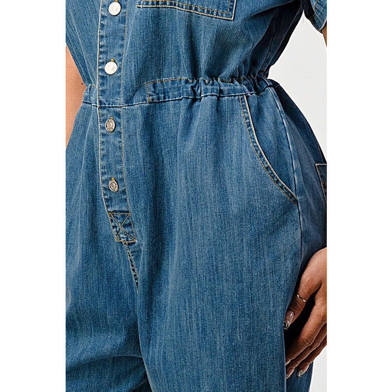 LITZ LA Oversized Buttoned-down Denim Jumpsuit