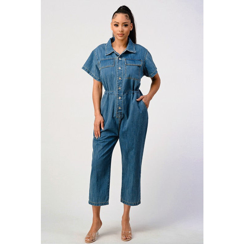 LITZ LA Oversized Buttoned-down Denim Jumpsuit