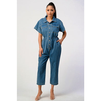 LITZ LA Oversized Buttoned-down Denim Jumpsuit