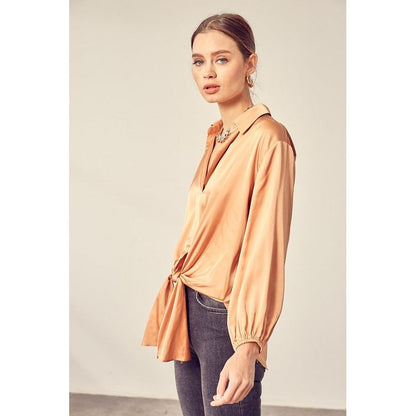 MUSTARD SEED Satin Front Tie Blouse