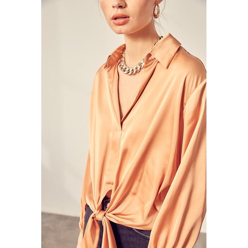 MUSTARD SEED Satin Front Tie Blouse