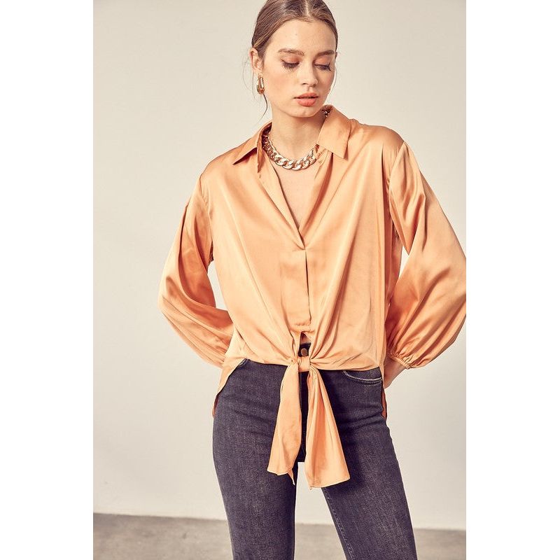 MUSTARD SEED Satin Front Tie Blouse