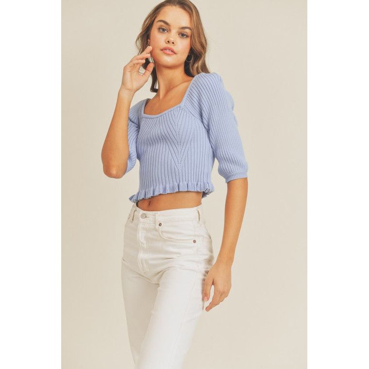 LUSH CLOTHING Square Neck Rib Knit Top