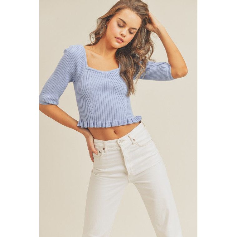 LUSH CLOTHING Square Neck Rib Knit Top