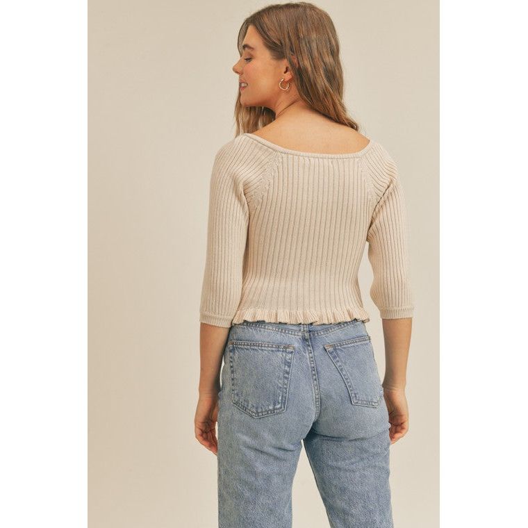 LUSH CLOTHING Square Neck Rib Knit Top