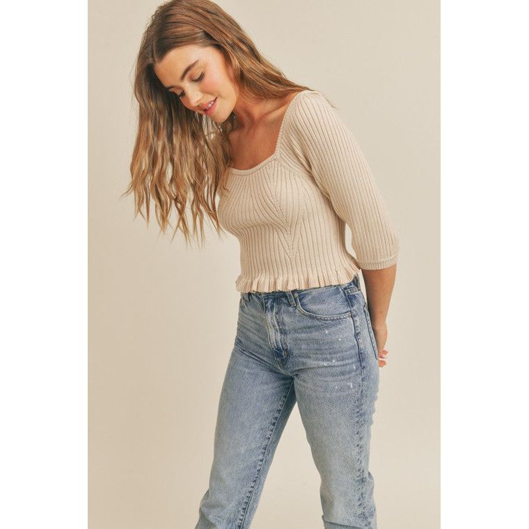 LUSH CLOTHING Square Neck Rib Knit Top