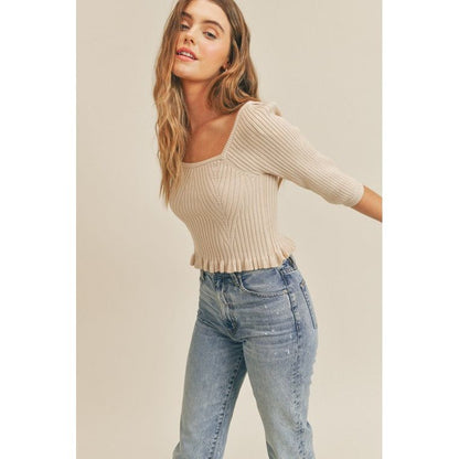 LUSH CLOTHING Square Neck Rib Knit Top