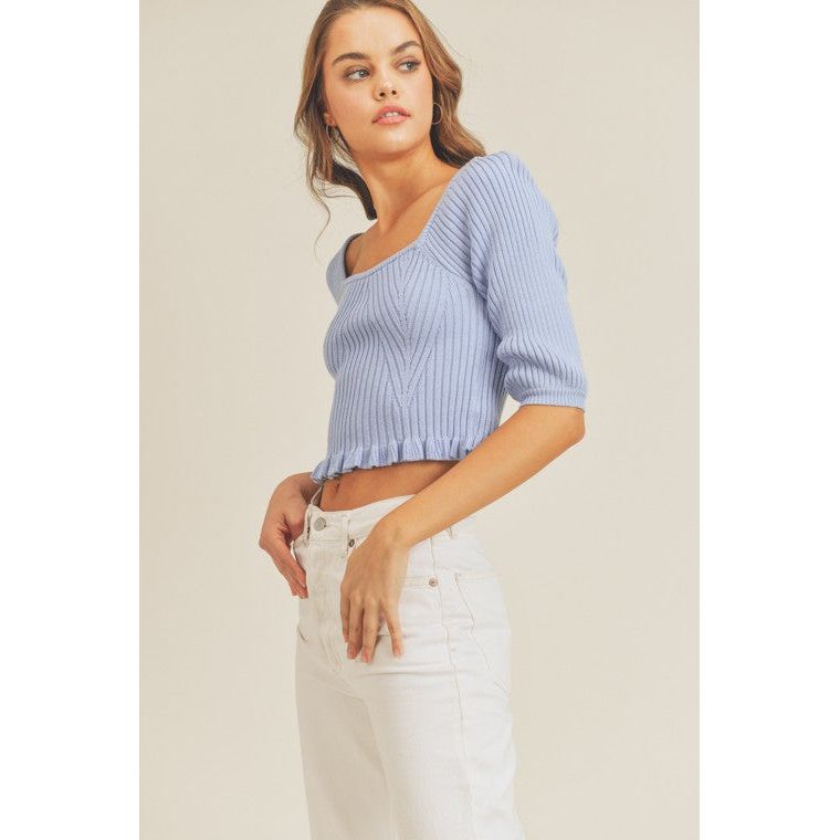 LUSH CLOTHING Square Neck Rib Knit Top