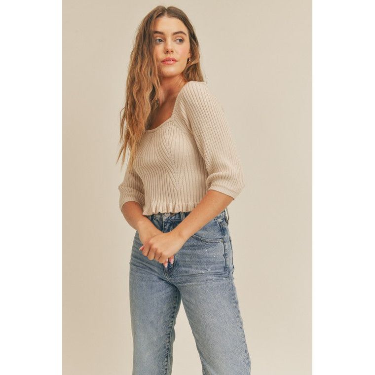 LUSH CLOTHING Square Neck Rib Knit Top