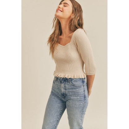 LUSH CLOTHING Square Neck Rib Knit Top