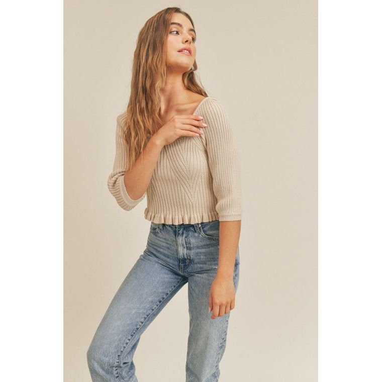 LUSH CLOTHING Square Neck Rib Knit Top