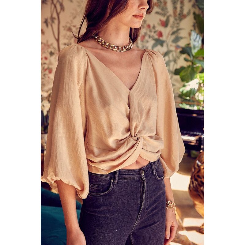 DO + BE COLLECTION Front Twist Lantern Sleeves Top