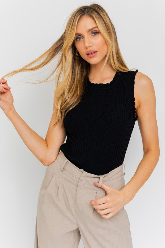 GILLI Ruffle Detail Sleeveless Sweater Top